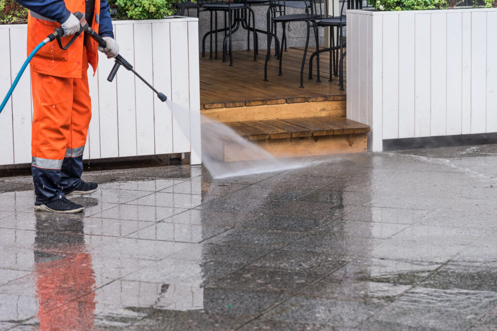 Pressure Washing Pool Patio